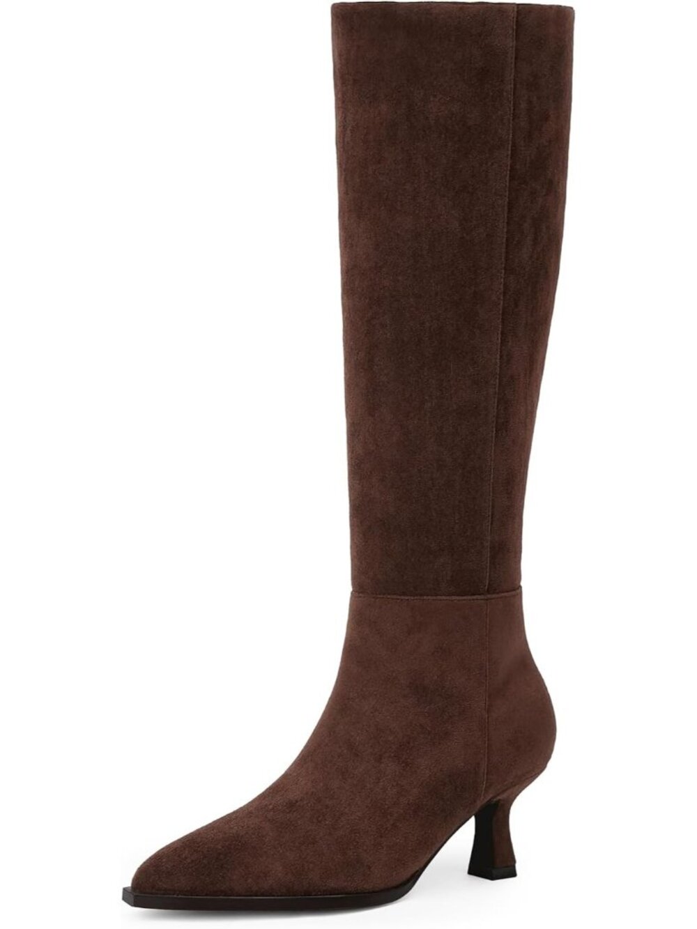 Women's Chocolate S Knee High Boots Kitten Heels Pointed Toe Tall Boots Low Heel